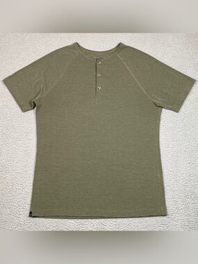 Pistol Lake Henley Shirt Men's Size L Green Short Sleeve Stretch Made In USA